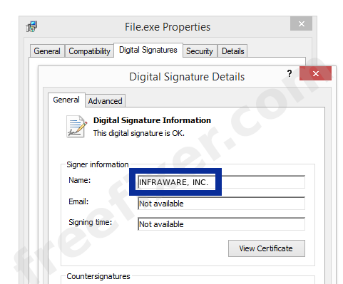 Screenshot of the INFRAWARE, INC. certificate